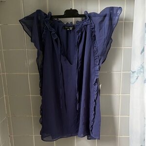 1. State Purple Ruffle-Sleeve Chiffon V-Neck Top